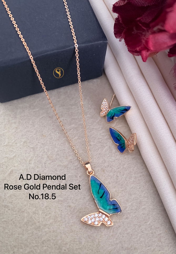 AD Diamond Designer Rose Gold Pendant Set 9 Wholesale Price In Surat
